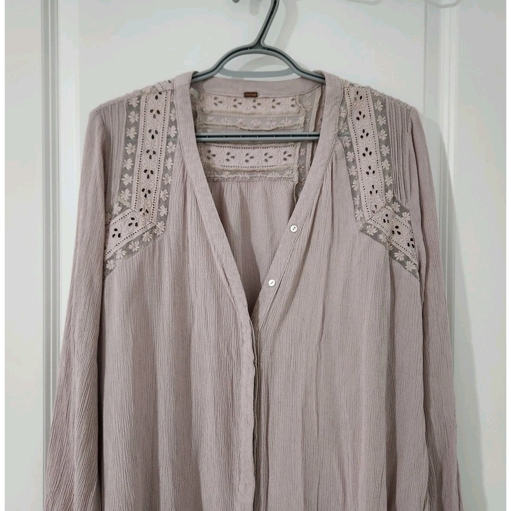 FREE PEOPLE Courtney Victorian Shirt Dress Eyelet Lace High‎ Low Boho Size S - Picture 5 of 14